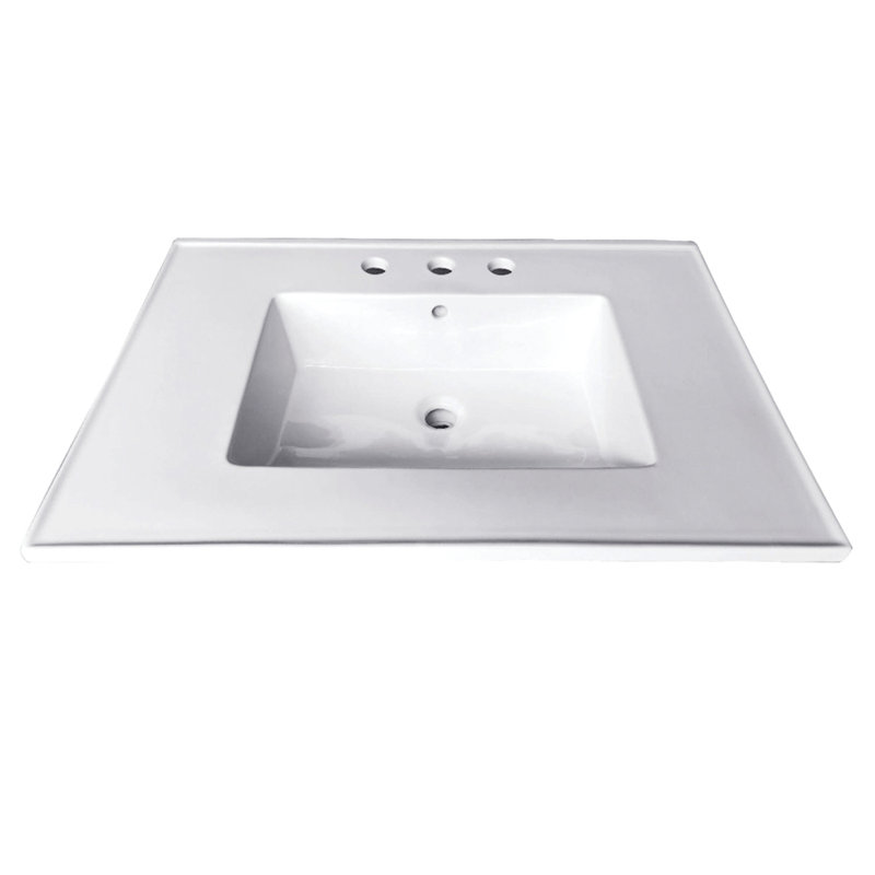 White 25-Inch Ceramic Vanity Sink Top with Glossy Finish
