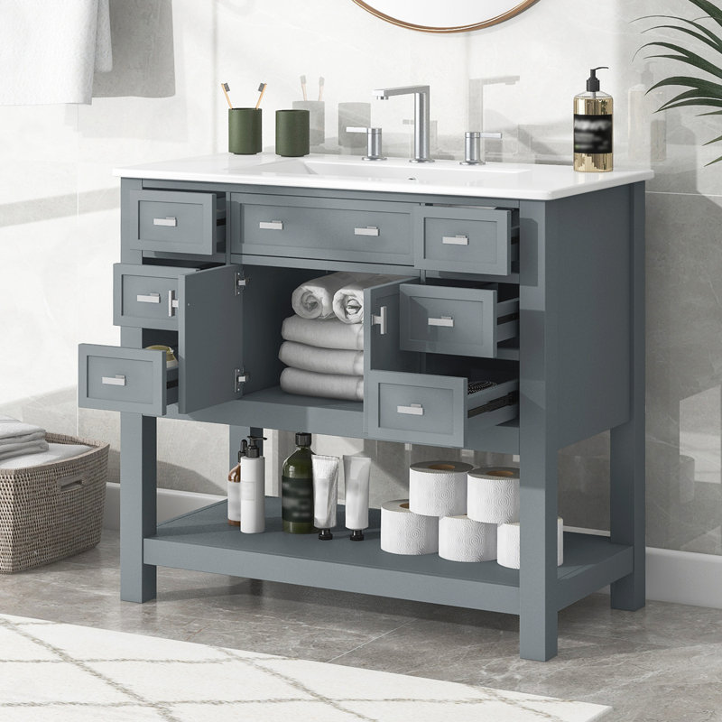Armoire Hetzel avec 2 portes à fermeture douce et 6 tiroirs, Gris
