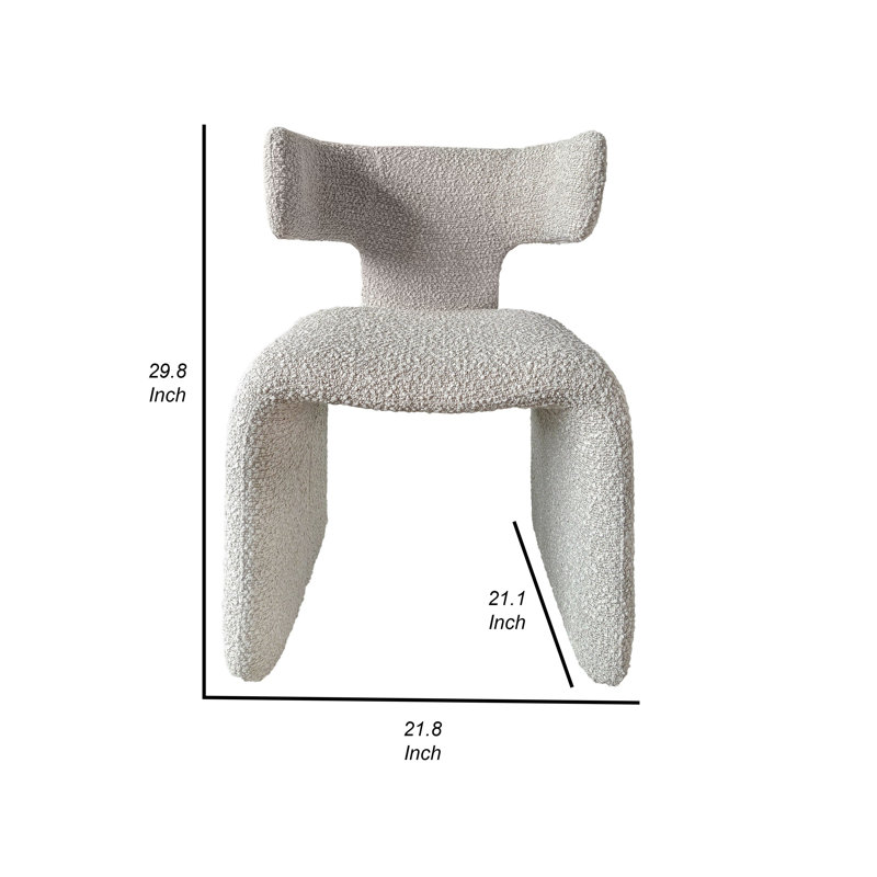 Chaise de salle à manger 22 po Cid Fiu, dossier à oreilles incurvé, polyester texturé, Blanc cassé