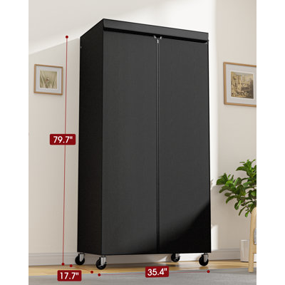 Clothes Rack with Cover - Spacious Wardrobe Closet with Lockable Wheels, Rust-Proof Clothing Racks for Hanging Clothes, Accessories in Bedroom, Living Room, Doorway, 33"×12.6"×79.5", Black
