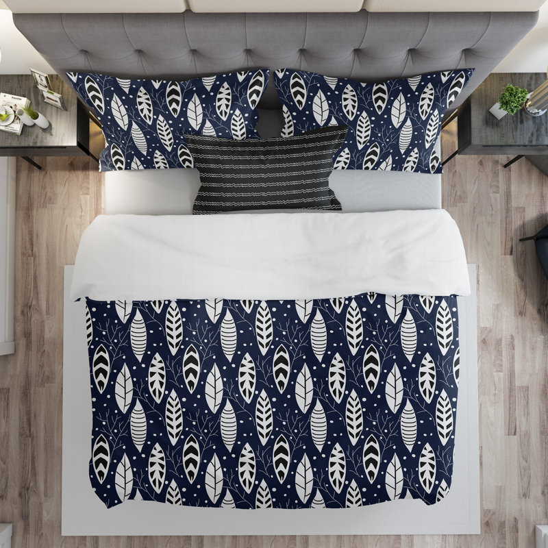 Ensemble de housse de couette Myla, Housse de couette simple + 1 taie décorative + 1, Bleu marine