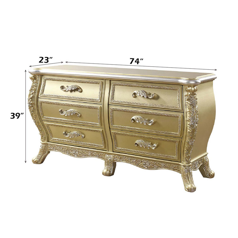 Commode 6 tiroirs Cabriole, finition dorée