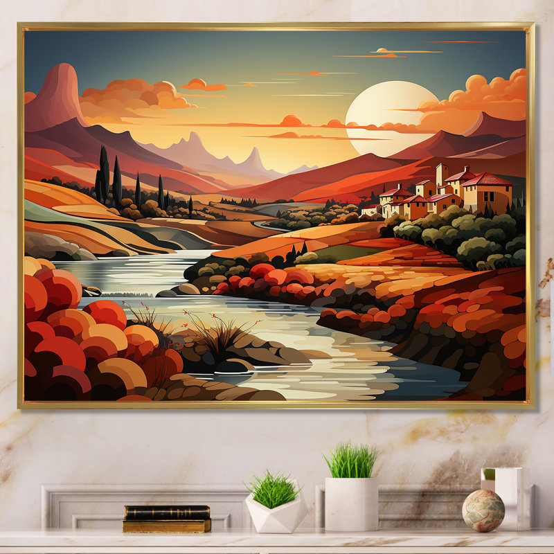 Paysage méditerranéen audacieux I - impression, Cadre flottant doré, H 12 po x l 20 po x P 1 po