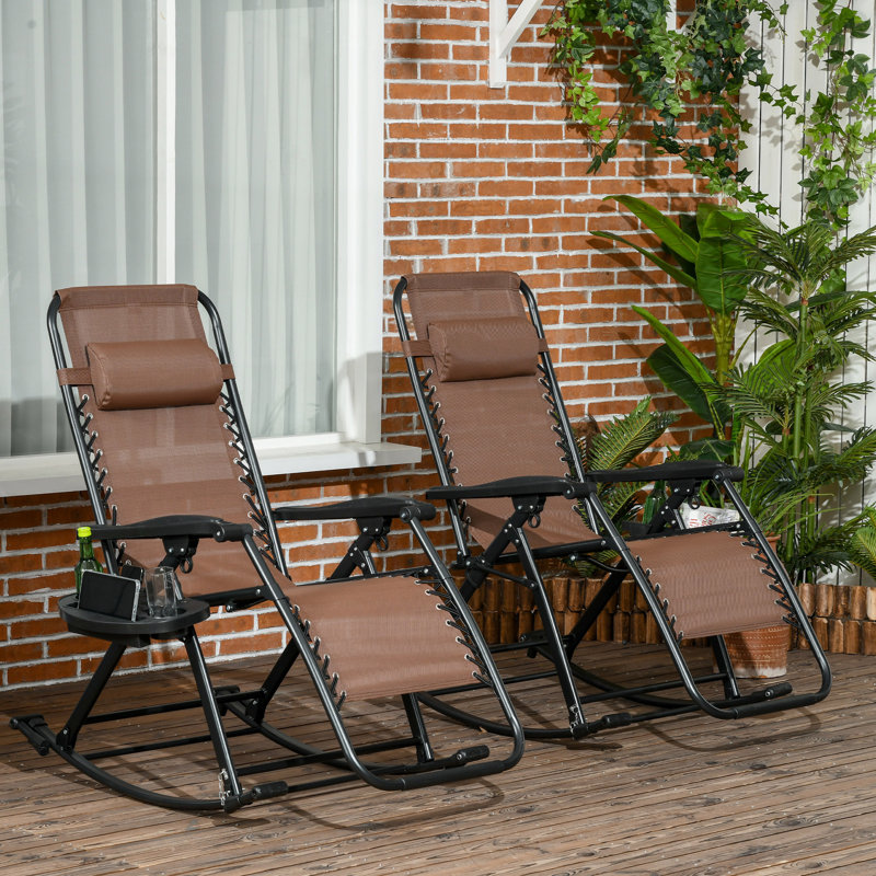 Set Of 2 Foldable Reclining Zero Gravity Lounge Rocker With Pillow
