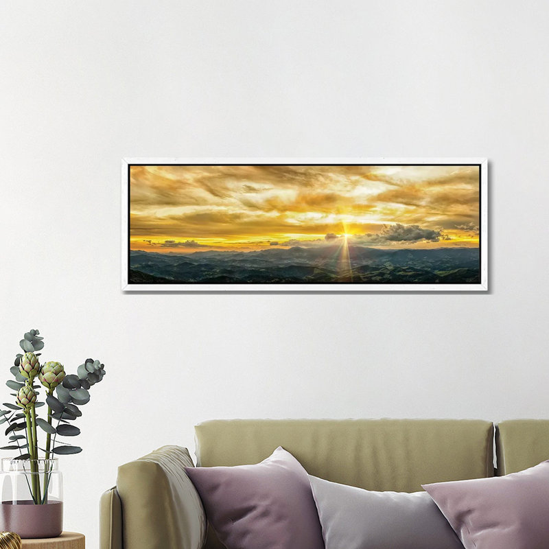 Golden Hour Panorama by Glauco Meneghelli - Panoramic Print on Canvas, 40.64cm H x 121.92cm W x 3.81cm D, White Framed