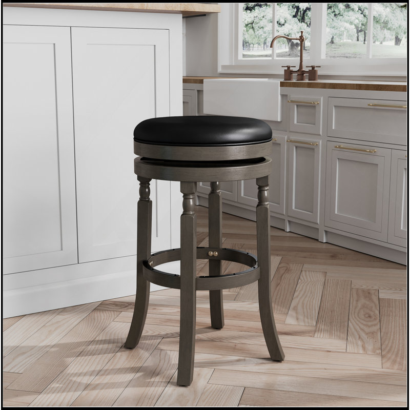 Tabouret 30 ", siège en cuir vieilli, Gris, Gris