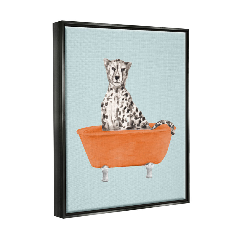«Trinx Turquoise Cheetah In Tub», art mural encadré par Lanie Loreth, Cadre flottant noir de jais
