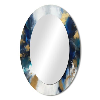 Indigo Awakening Abstract In Blue And Gold - Modern Oval Wall Mirror