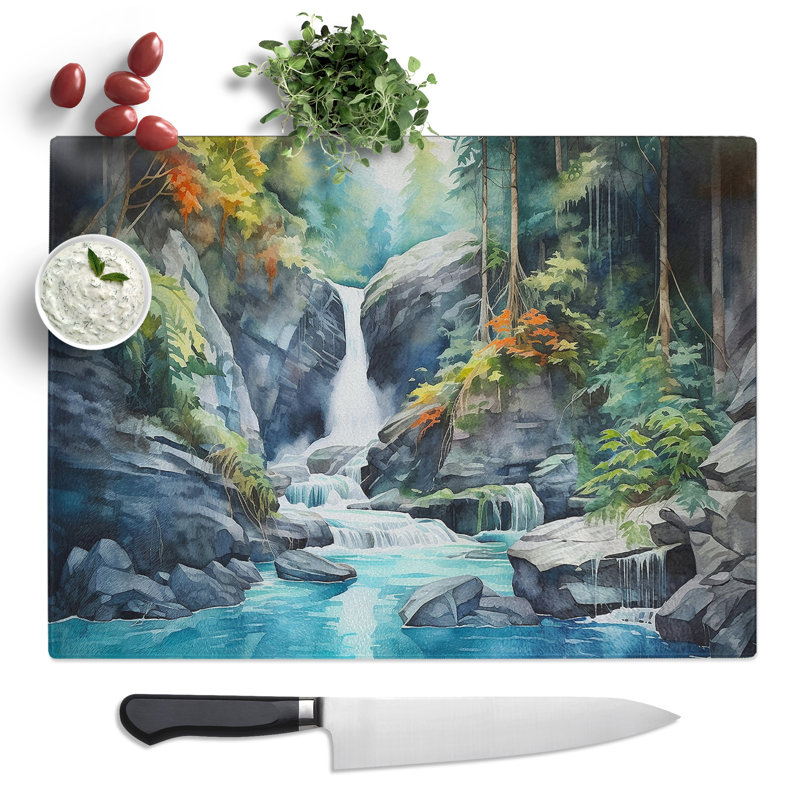 Waterfall Watercolour  Glass Chopping Board