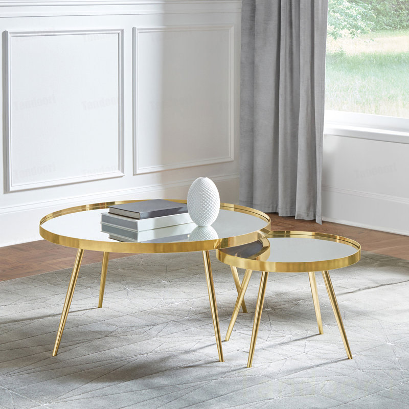 Table basse dorée à miroir 2 pièces