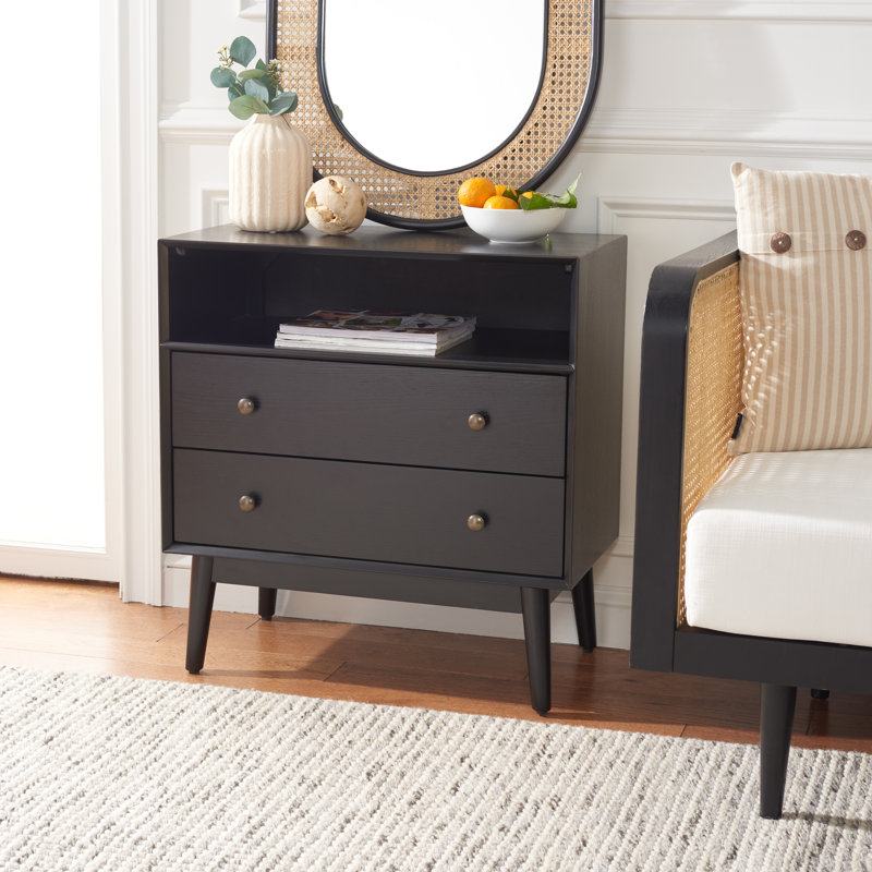 Commode décorative 2 tiroirs en bois massif, Noir