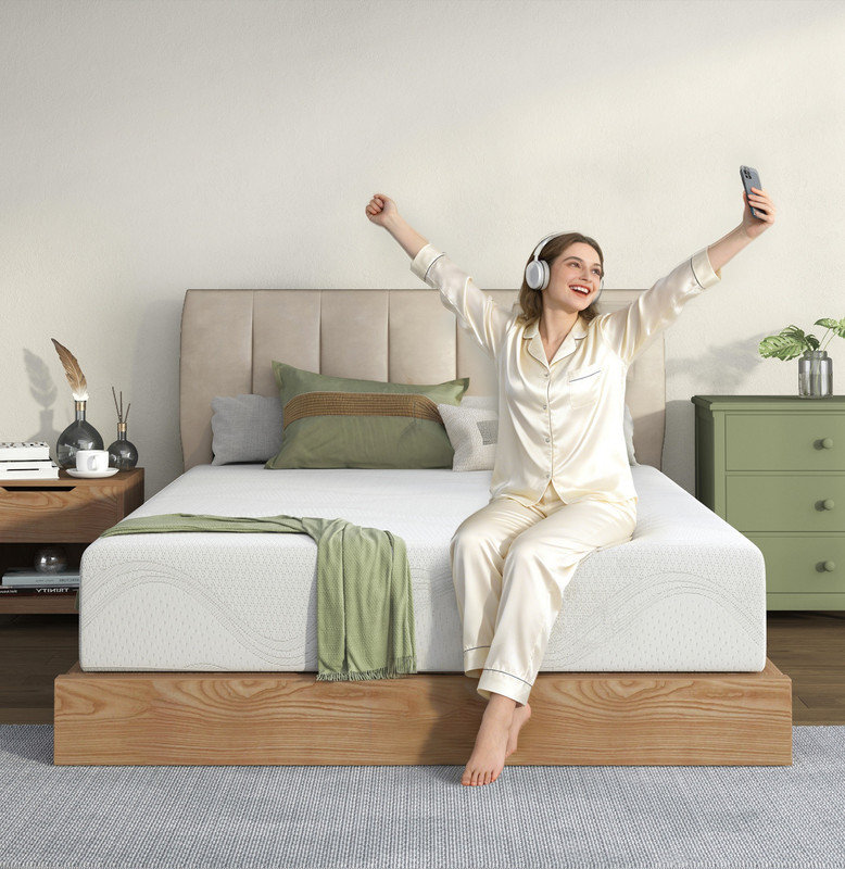 Queen Size Memory Foam Mattress,10 Inch Bed Mattress,with Cooling Green Tea Gel, CertiPUR-US Certified,White, 10", Queen