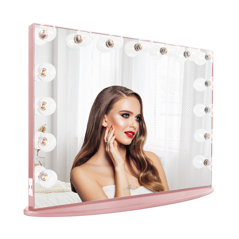 Miroir de maquillage mural lumineux pour table Hollywood Glow Pro avec lumières et ports USB, Rose clair