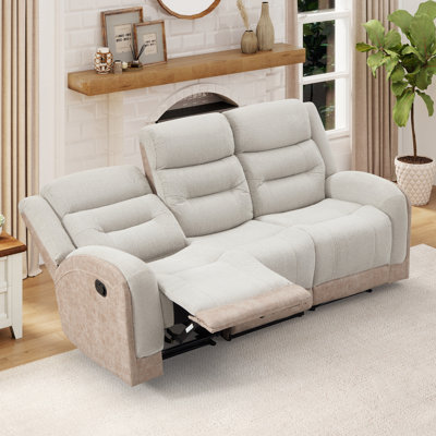 84.2" Wide Modern Elegant Leather Match Fabric Manual Reclining Sofa with 3-Seating