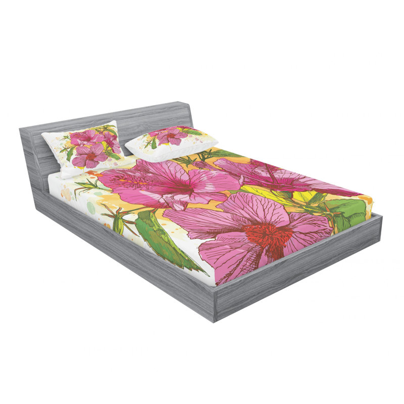 Microfiber Floral Sheet Set, Queen Sheet Set with Fitted Sheet
