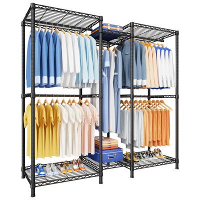 E12 Heavy Duty Clothing Rack, Portable Closet Wardrobe with 5 Hanging Rods & 6 Shelves, Freestanding Adjustable Garment Rack, 57.1" W x 16" D x 76.5" H, Hold 860 lbs, White