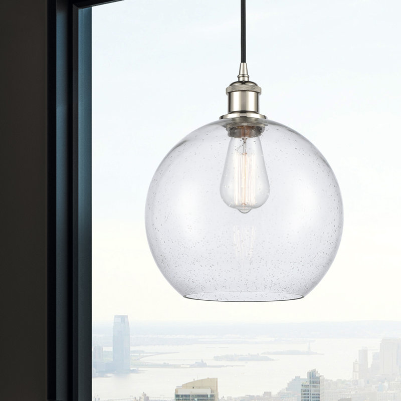 Luminaire suspendu sphère 1 lumière Baptista, Ampoule non incluse, Grainé, Nickel poli