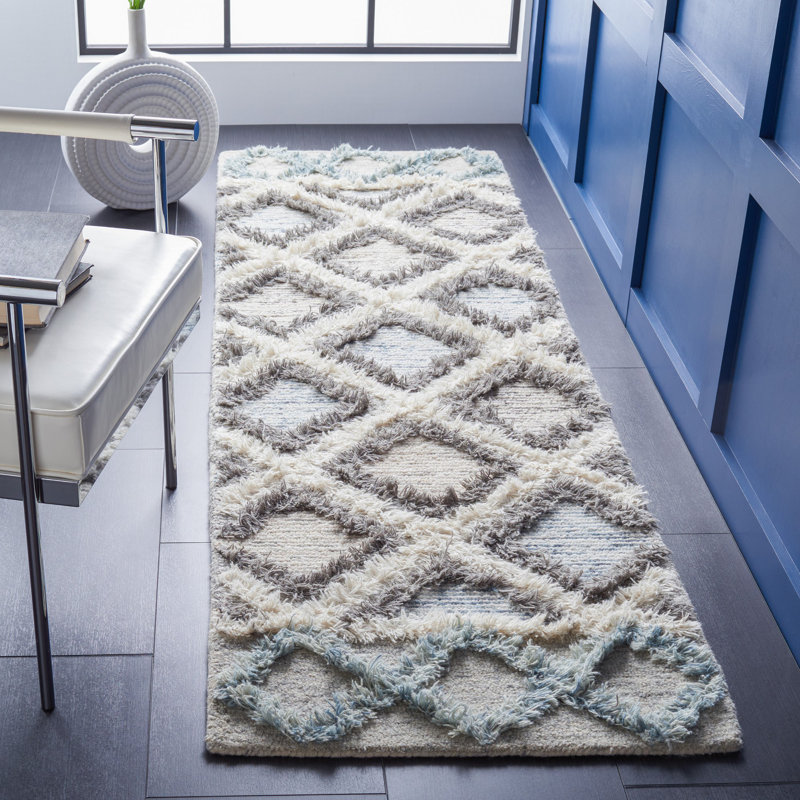 Tapis en laine touffeté à la main Kenya, Tapis de couloir 2 pi 3 po x 8 pi