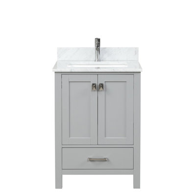 Meuble-lavabo simple 24 po avec plateau en marbre de Carrare Nishiki