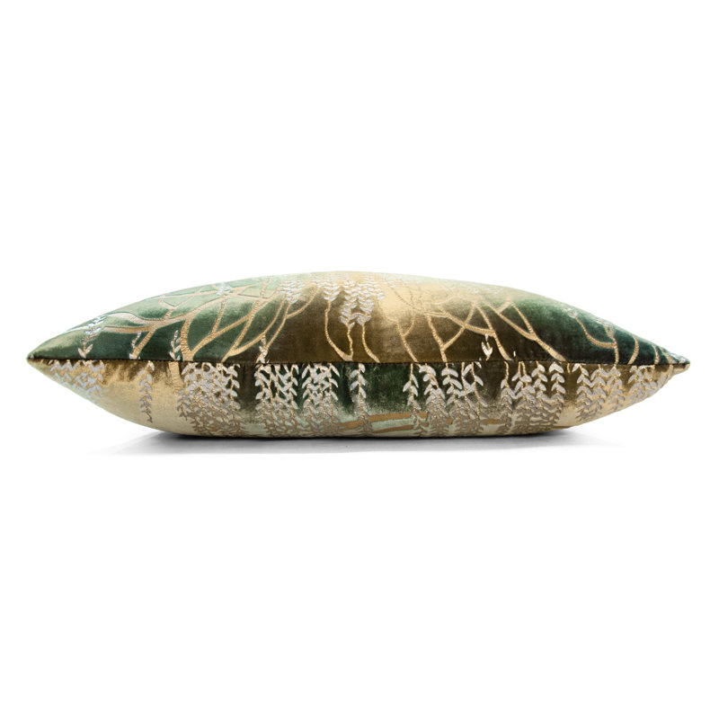 Willow Metallic Square Velvet Pillow Cover & Insert, Green/Gold/Brown, 22" x 22"