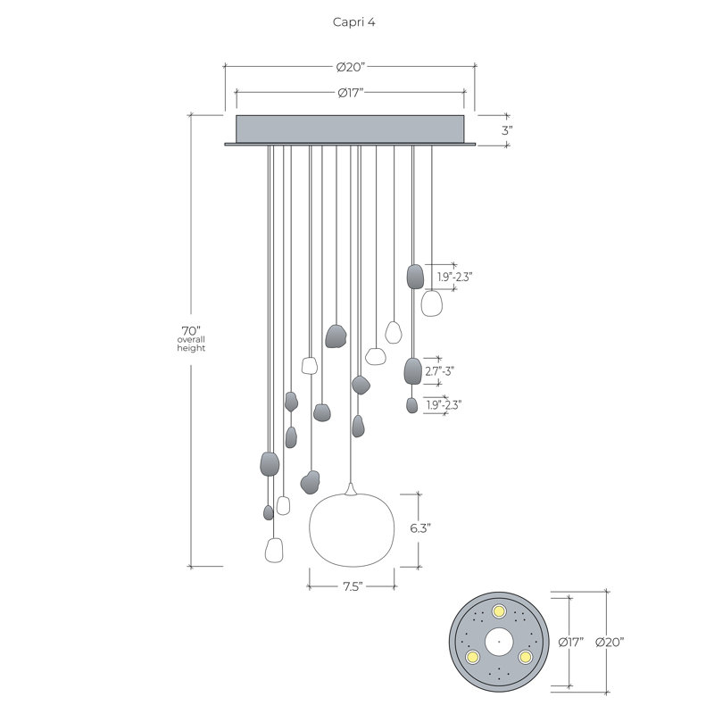 Luminaire suspendu Capri, Bleu Amalfi, Argent