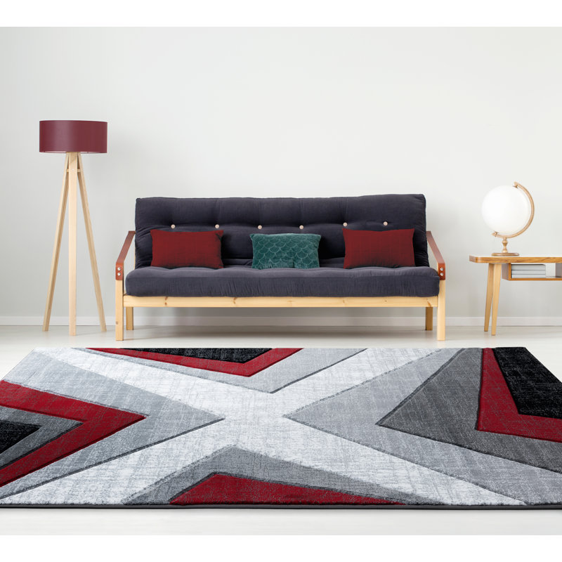 Tapis rouge à motif abstrait Zonia, Rectangle 2 pi 7 po x 4 pi 2 po