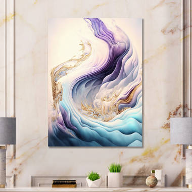 Purple, Blue And Gold Metallic Abstract Watercolor Art by Modern Art