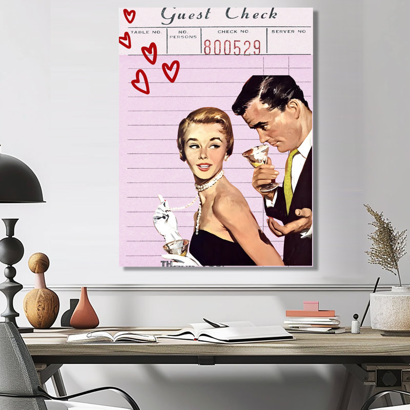 «Old Hollywood Couple Love Check», impression d'art mural film et télévision, Métal métal, H 20 po x l 12 po x P 1 po