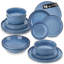 16 Pieces Dinnerware, Pocelain Round Plate, Dinner Plate, Dessert Plate, Soup Bowl And Bowl With Vertical Edge, Serve For 4 Person, Blue-116509639