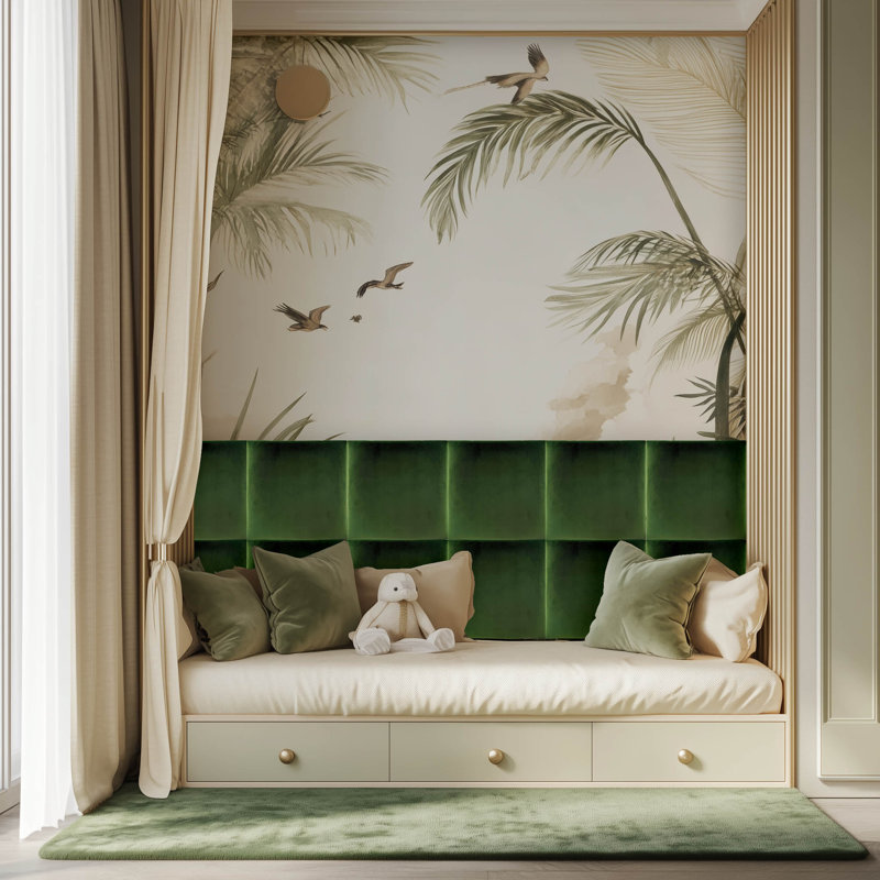 Large Square Green Upholstered Wall Panels, SET Of 4, Wall Decor, 3D Wall Panels, Accent Wall Panels, Headboard Panels, Acoustic Panels, Decorative Panels