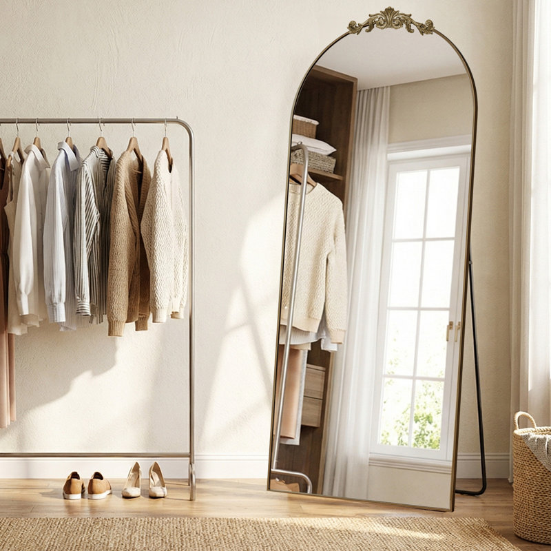 Oversized Vintage Arch Accent Full Length Wall/Floor Mirror, Brushed Brass, 71" x 28"