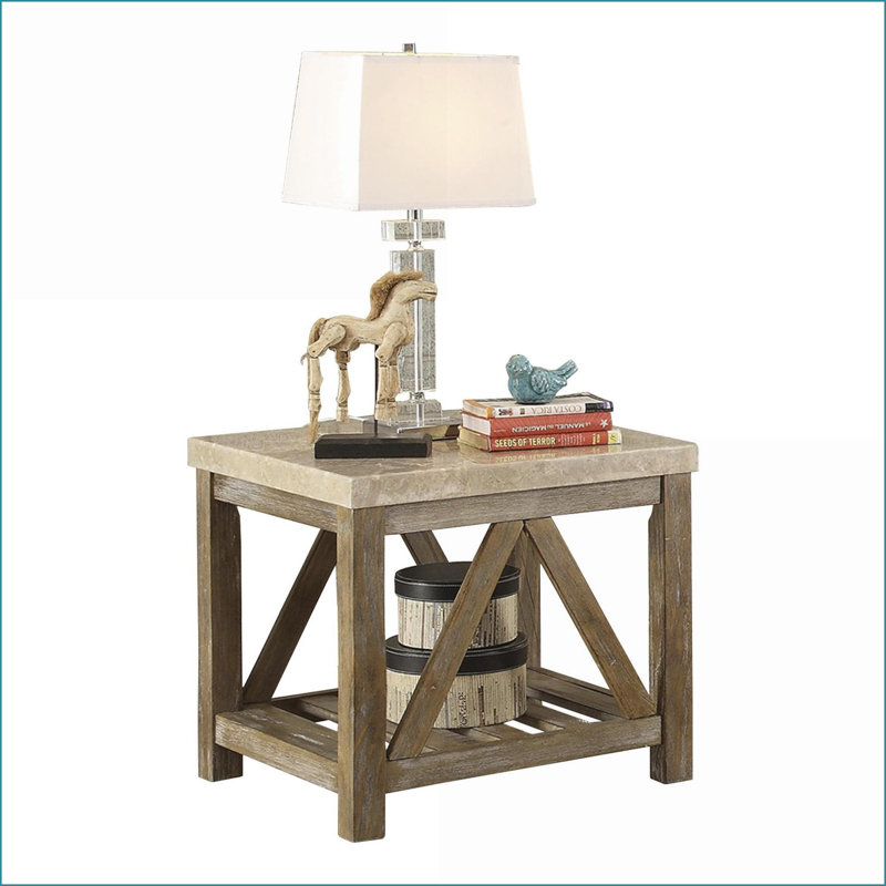 Table basse en chêne foncé vieilli avec base à volutes pour salon, tablette inférieure peu encombrante