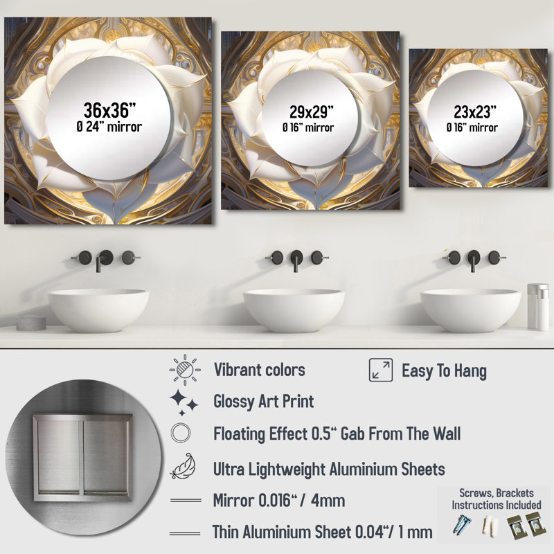 Korentin - Grand miroir carré rose pour décoration murale, 23 po x 23 po