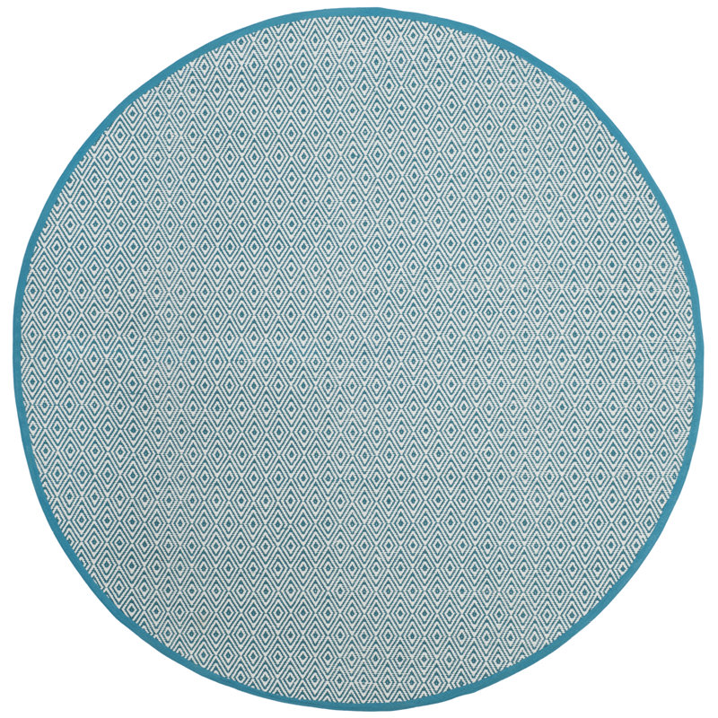 Tapis ivoire / turquoise en coton tissé à plat à la main Dryden, Rond 4 pi