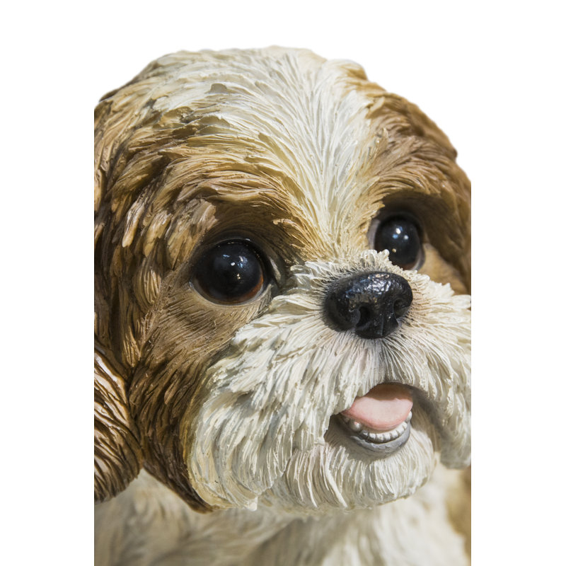 Statue chien assis Shih Tzu, Blanc / noir