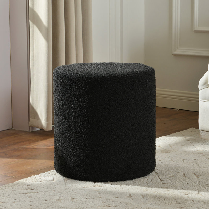 Brynnen 18'' Wide Modern Round Upholstered Ottoman, Black Polyester Blend