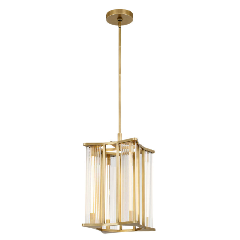 Sabre 4 - Light LED Pendant, Ribbed Glass/Vintage Brass