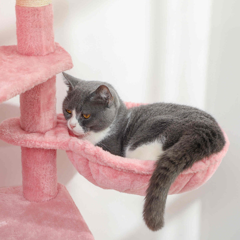 Arbre à chat 70 po, tour à chat multi-niveaux avec 2 condos, rose, Rose
