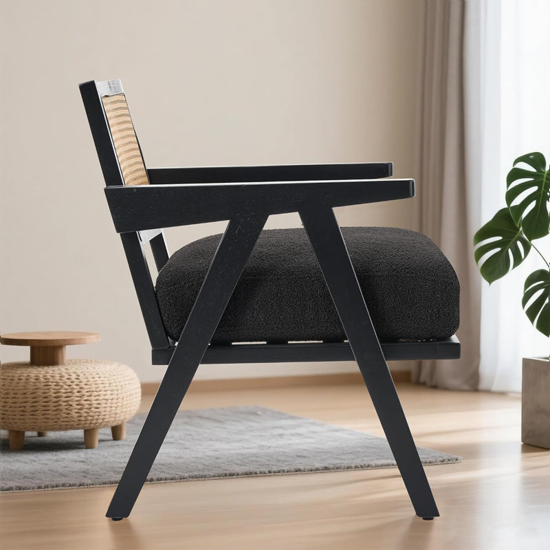 Upholstered Accent Chair, Black, Black Teddy