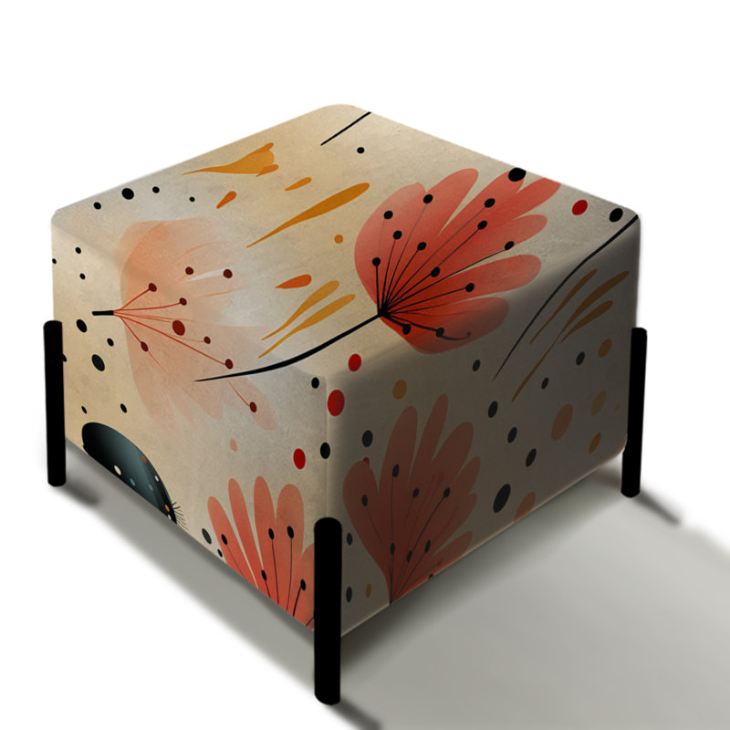 Sunset Ladybug Flowers - Botanical Square Ottoman
