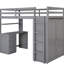 Lit mezzanine simple gris avec tiroirs de rangement, bureau et garde-robe. Bois massif. Faites de votre espace. Aucune boîte de tiroir de fondation, étude de la construction en bois pour plus de stabilité. Maximiser le sommier tapissier de la chambre à coucher-442795962-442795957