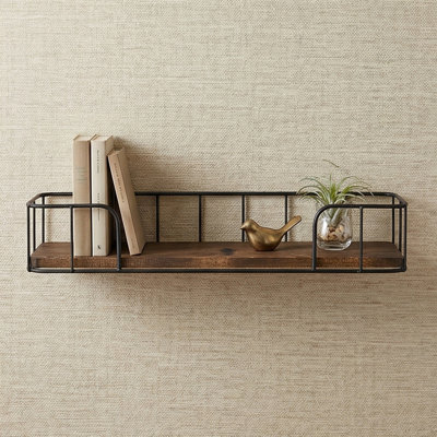 Aurelia Solid Spruce & Metal Floating Wall Shelf