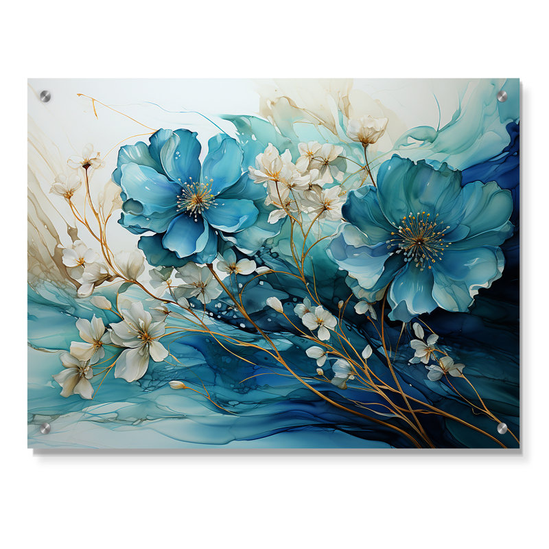 Art mural acrylique bleu sarcelle abstrait fractal Mystic Mirage II - Fractals, H 12 po x l 20 po