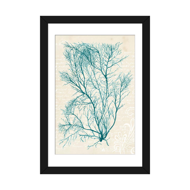 « bleu algues ii », impression sur toile, Papier avec cadre noir, Blanc, H 32 po x l 24 po x P 1 po