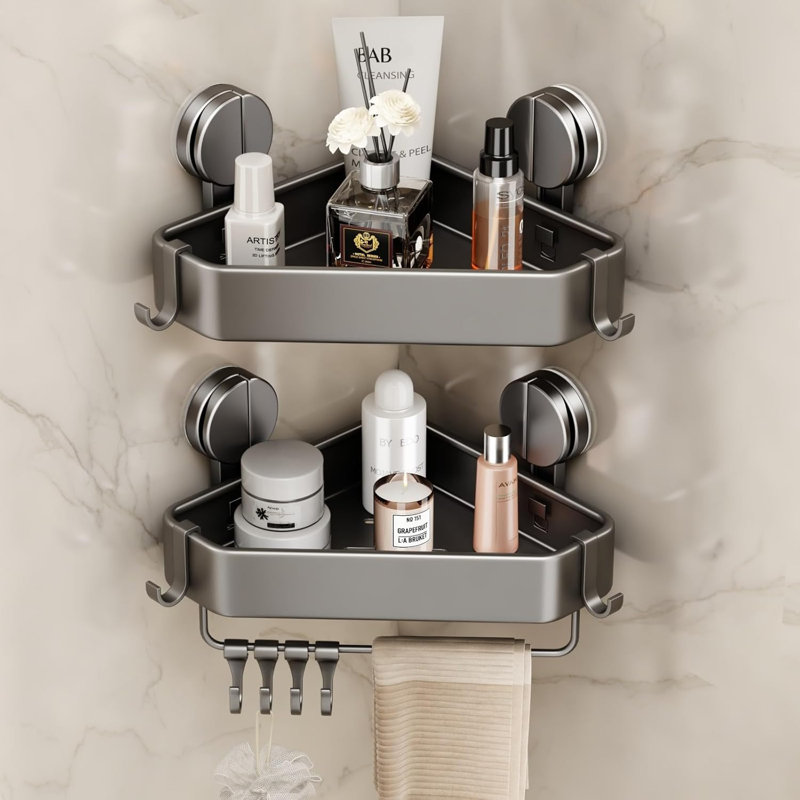 Ensemble de 2 tablettes de douche en coin à ventouse sans perçage