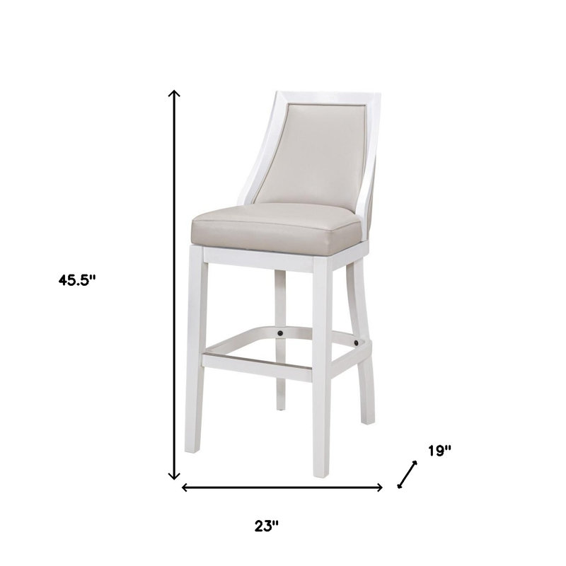 Ellis Solid Wood Upholstered Swivel Bar Stool, Bar Stool (31” Seat Height), Gray/White