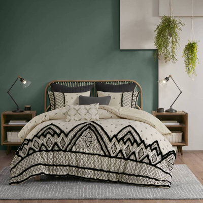 Natural Boho Bedding Set: Cotton Linen Blend Comforter - Full/queen