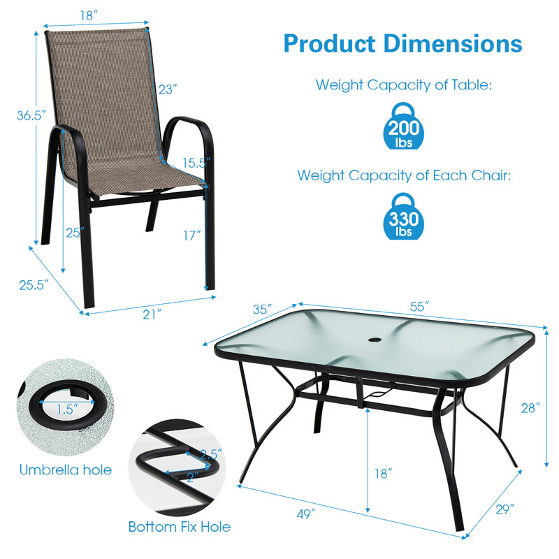 Closter 6 - Person Patio Dining Set Umbrella Hole Included Rectangular Table