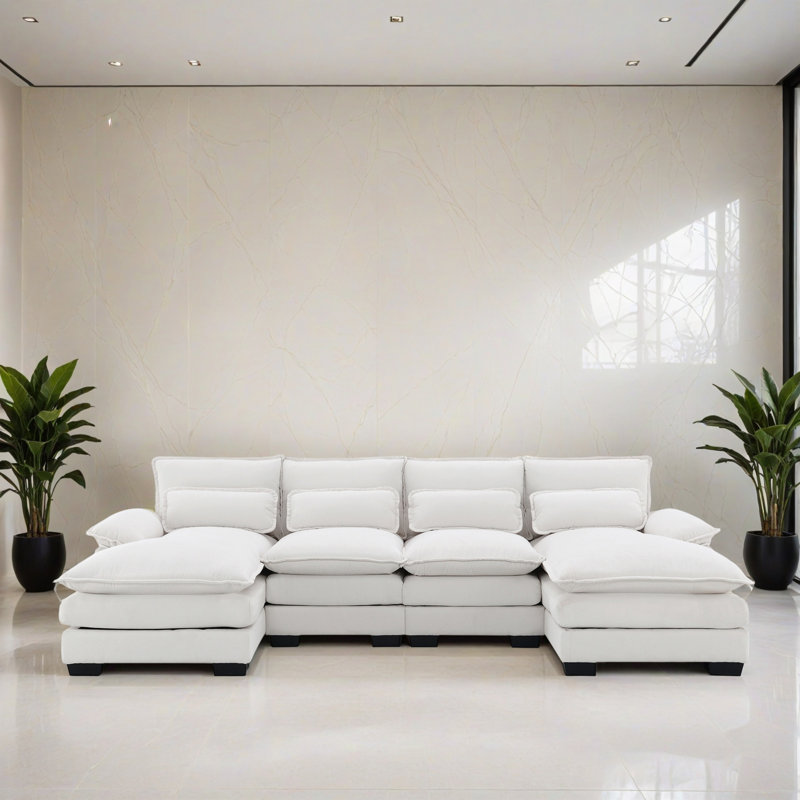 Canapé modulaire en U 110,01 po rembourré pour le salon, Velours blanc