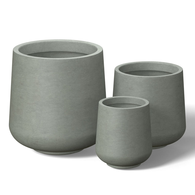 10 po, 13,5 po, 17 po (Pot intérieur amélioré / pot de fleurs rond en béton avec trous de drainage (ensemble de 3)